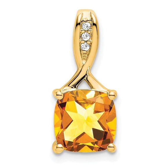 Kazi Luxury 14k Yellow Gold Cushion Citrine and Diamond Pendant